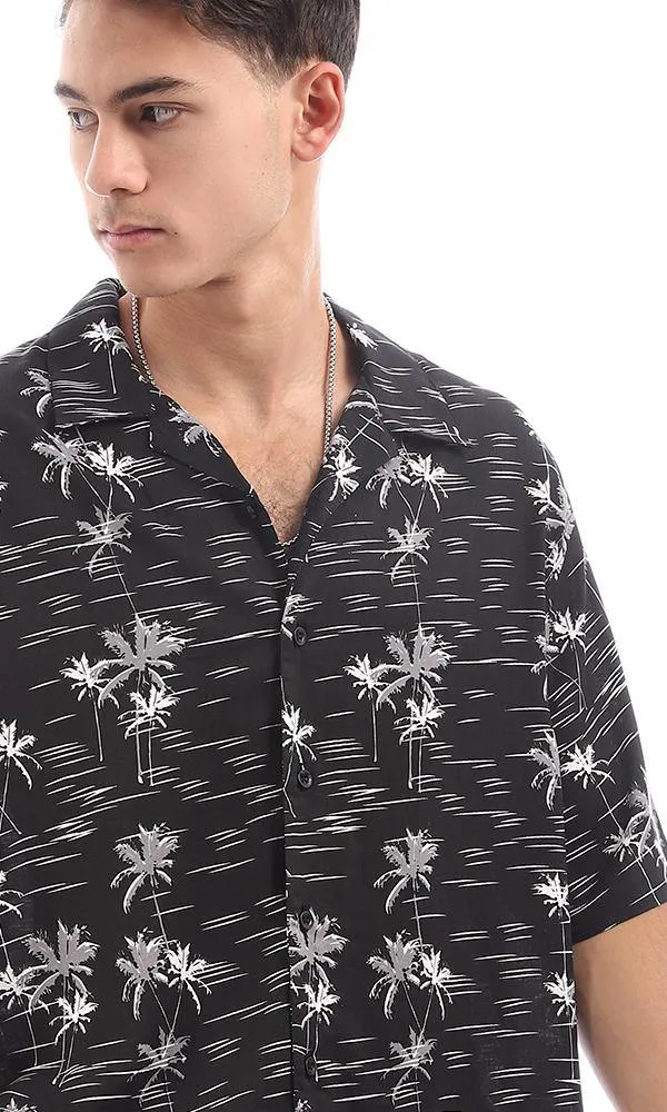 94898 Shor Sleeves Palms Black Summer Shirts