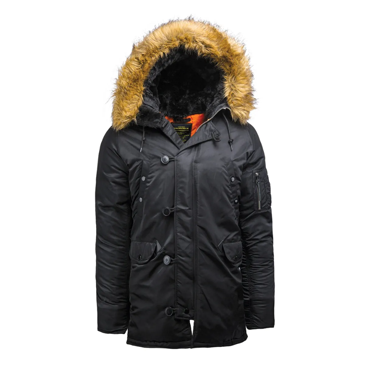 Alpha Industries Men's Black/Orange with Brown Fur N-3B Slim Parka