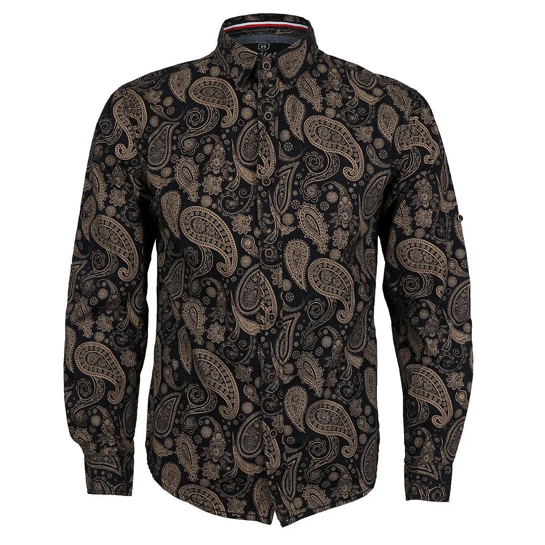 Badgley Vintage Floral Dark brown Velvet Long Sleeve Button Down Shirt