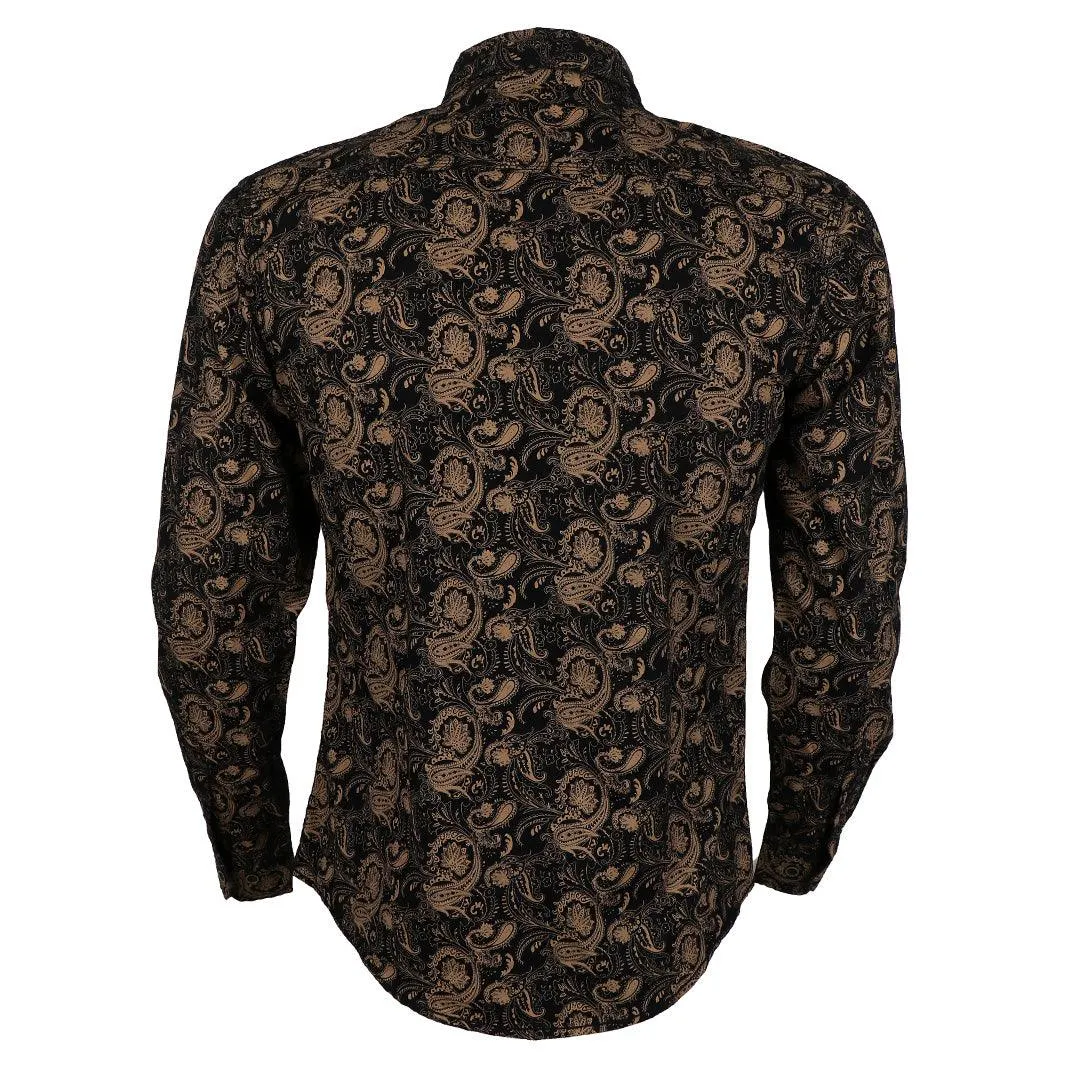 Badgley Vintage Floral Dark brown Velvet Long Sleeve Button Down Shirt