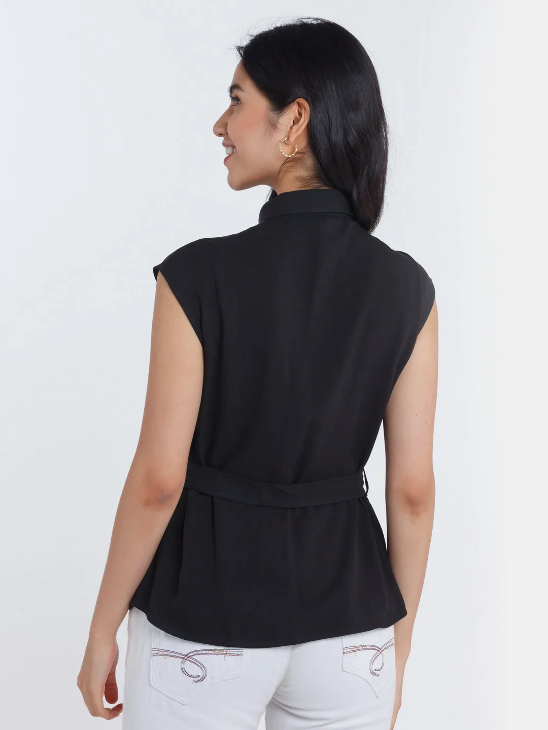 Black Solid Utility Top