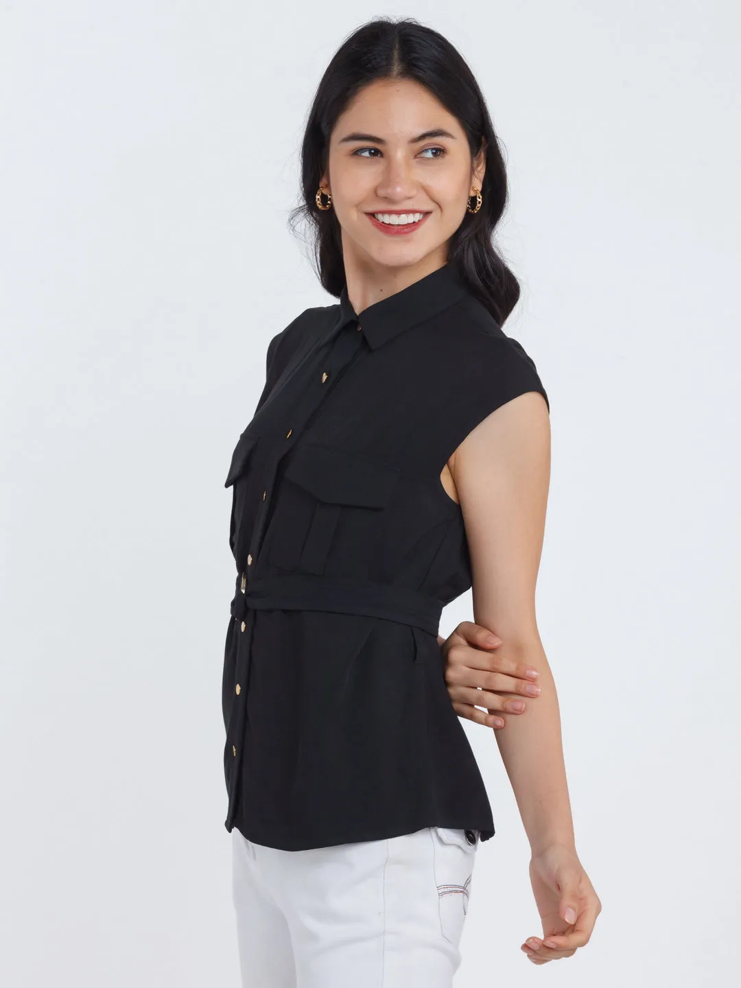 Black Solid Utility Top