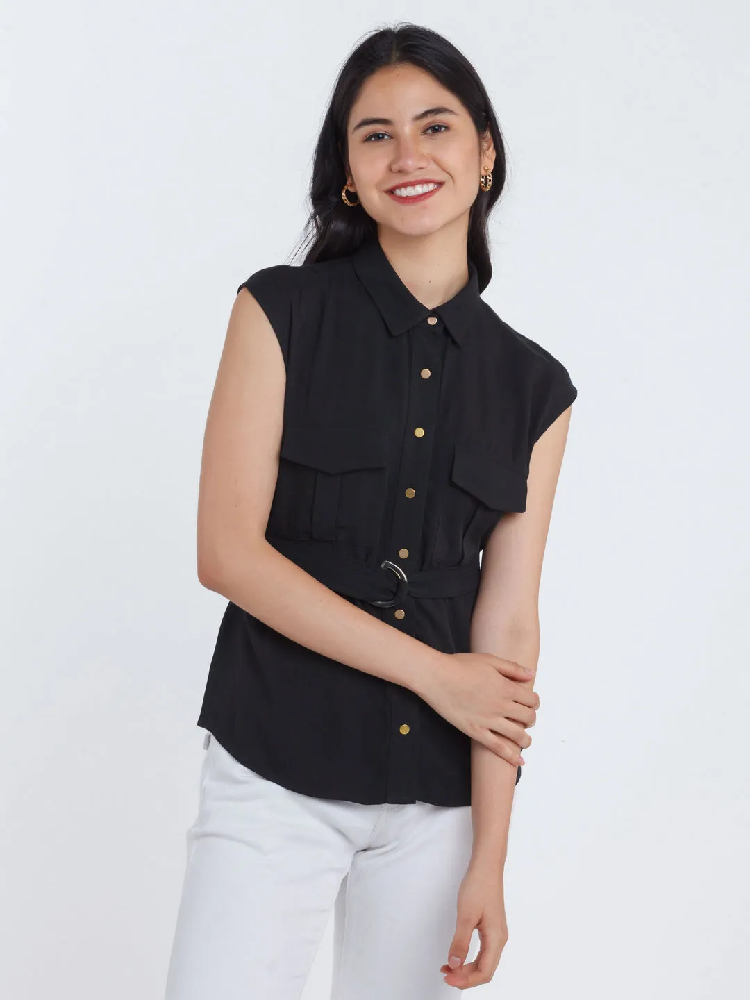 Black Solid Utility Top