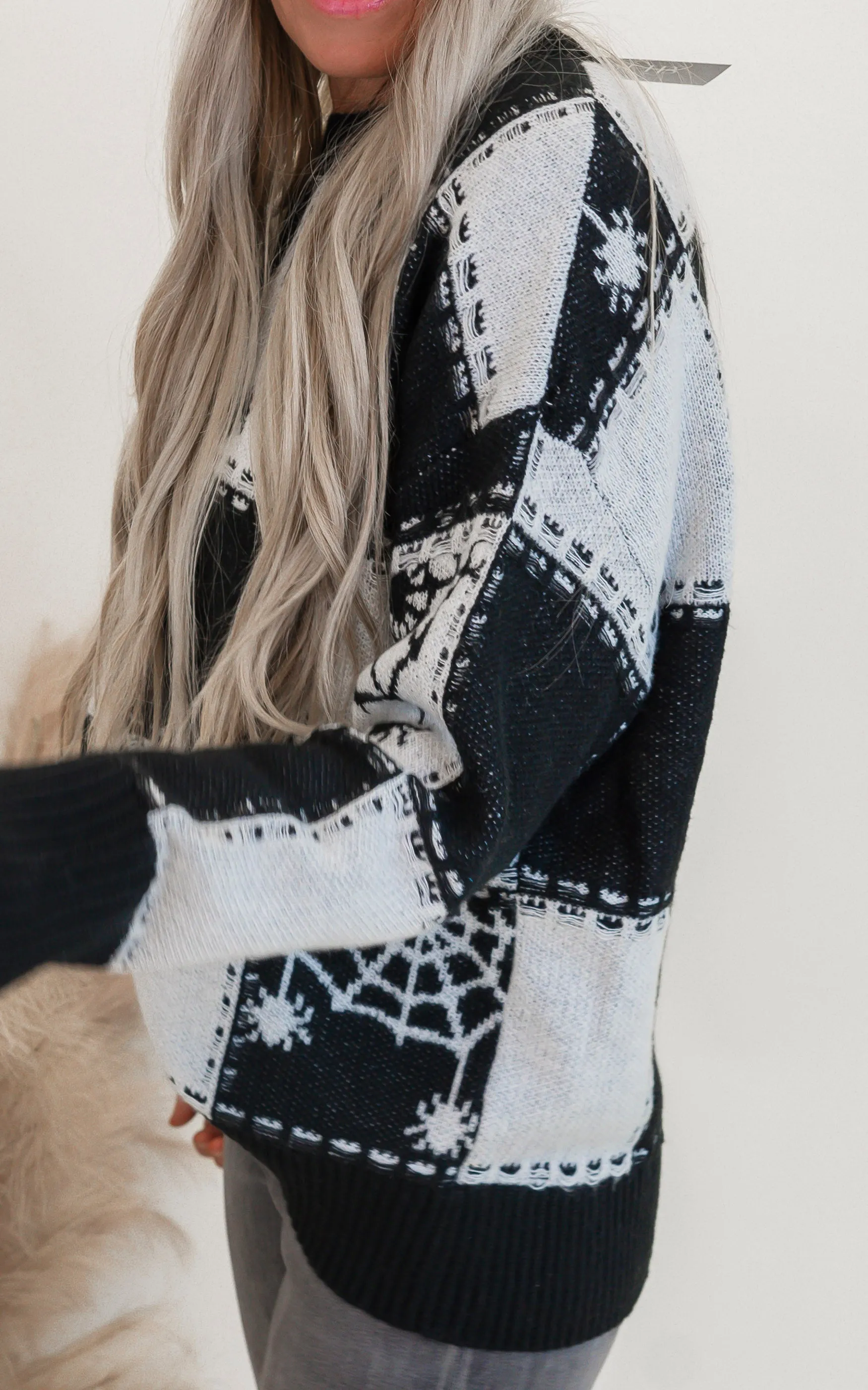 Black Spider Web Loose Knit Sweater - FINAL SALE