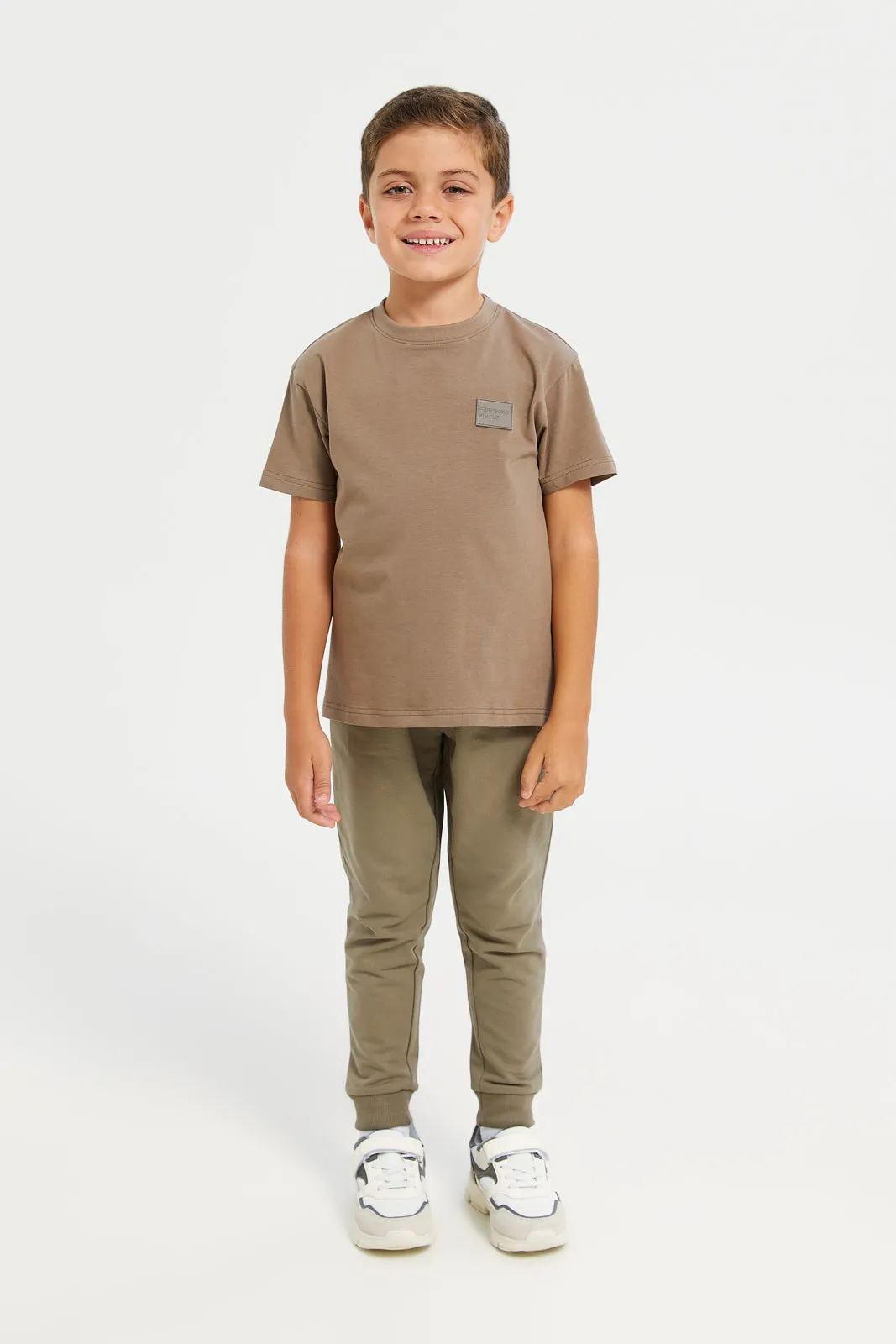 Boys Beige Solid Active Pants (Pack of 2)