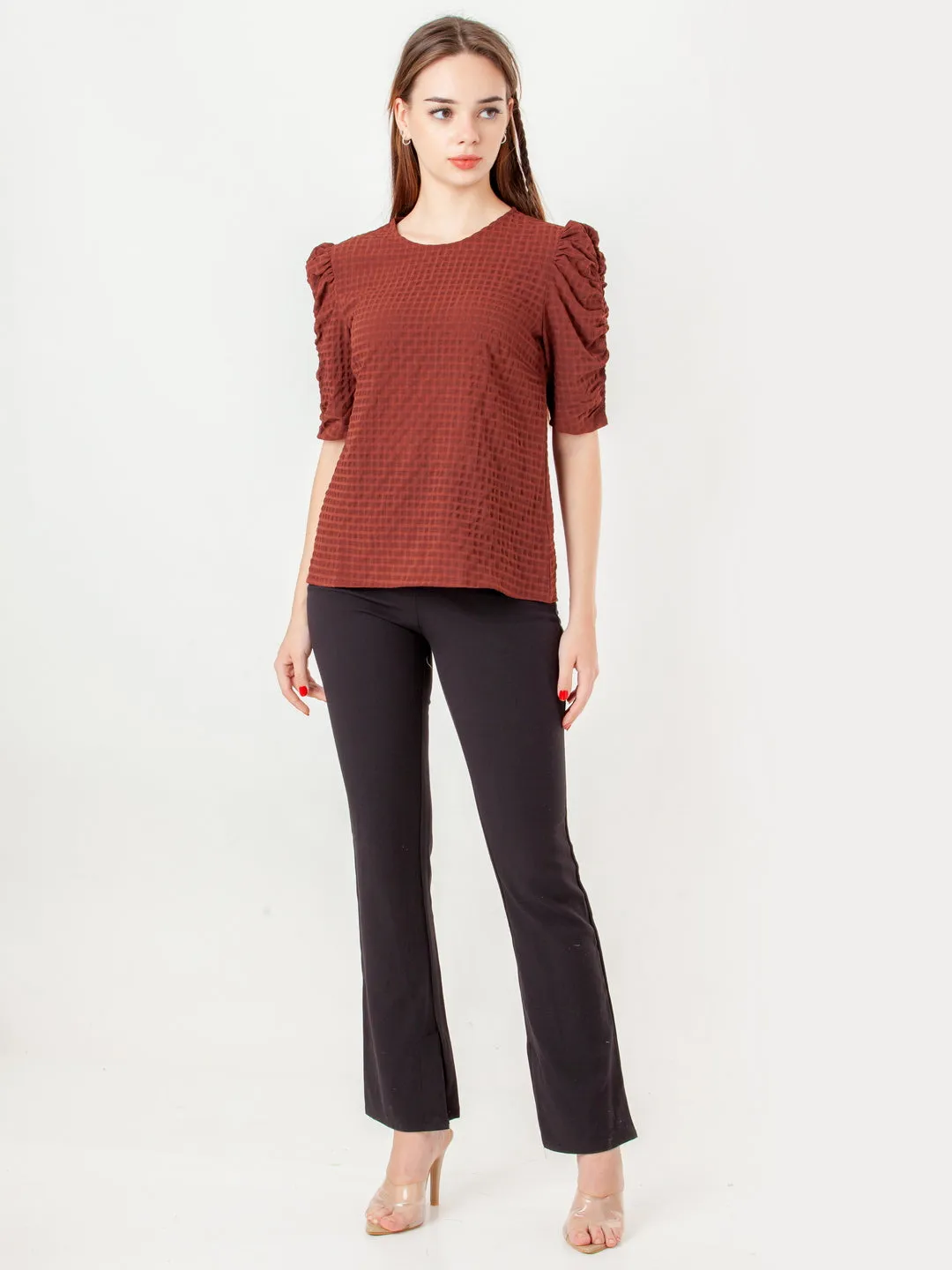 Brown Textured Straight Top