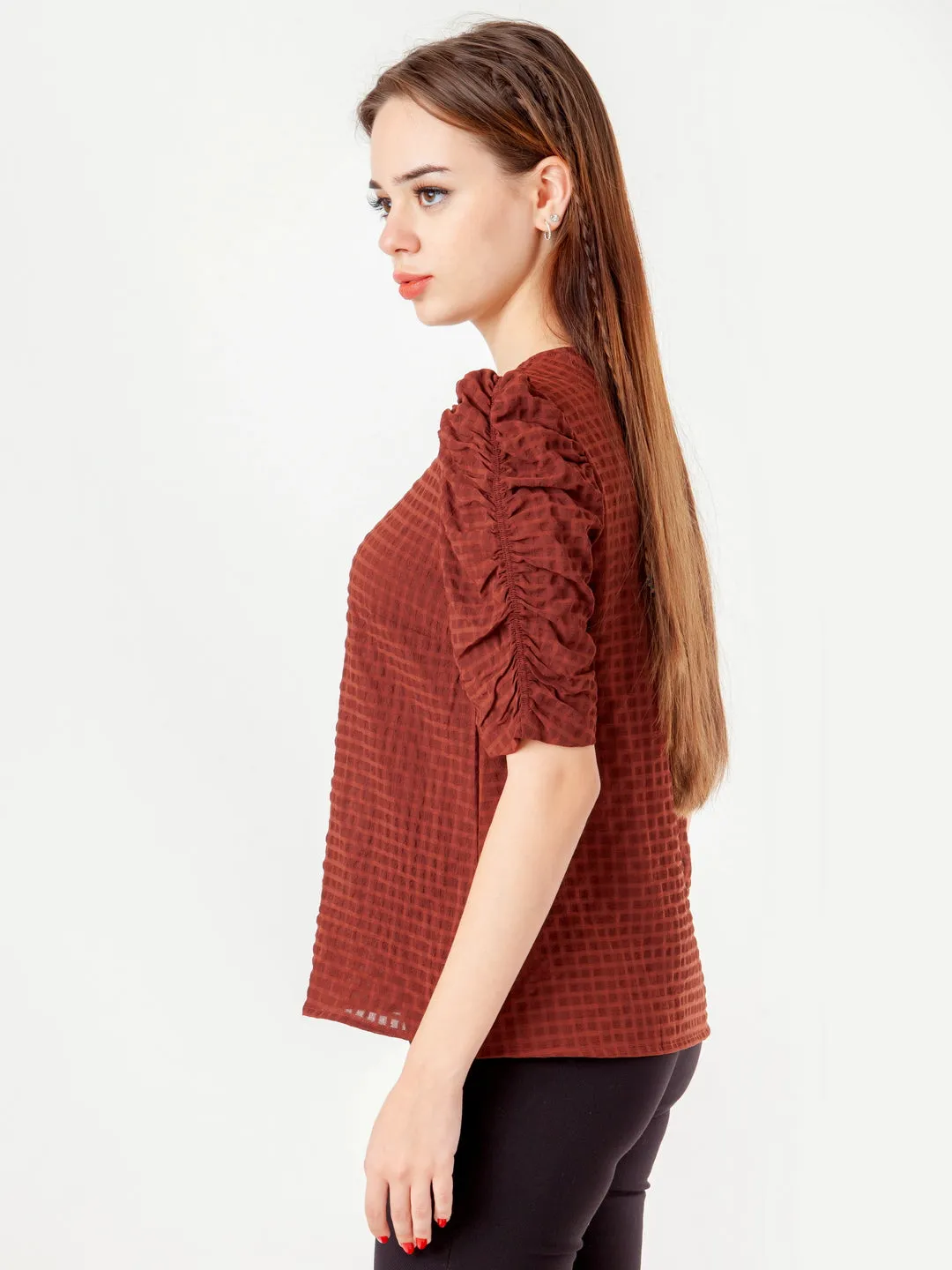 Brown Textured Straight Top