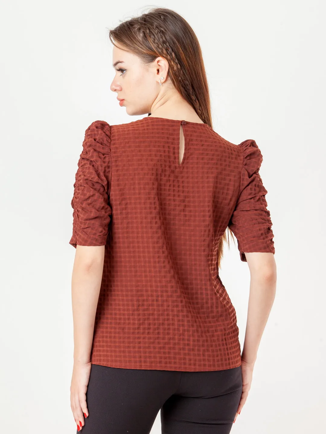 Brown Textured Straight Top