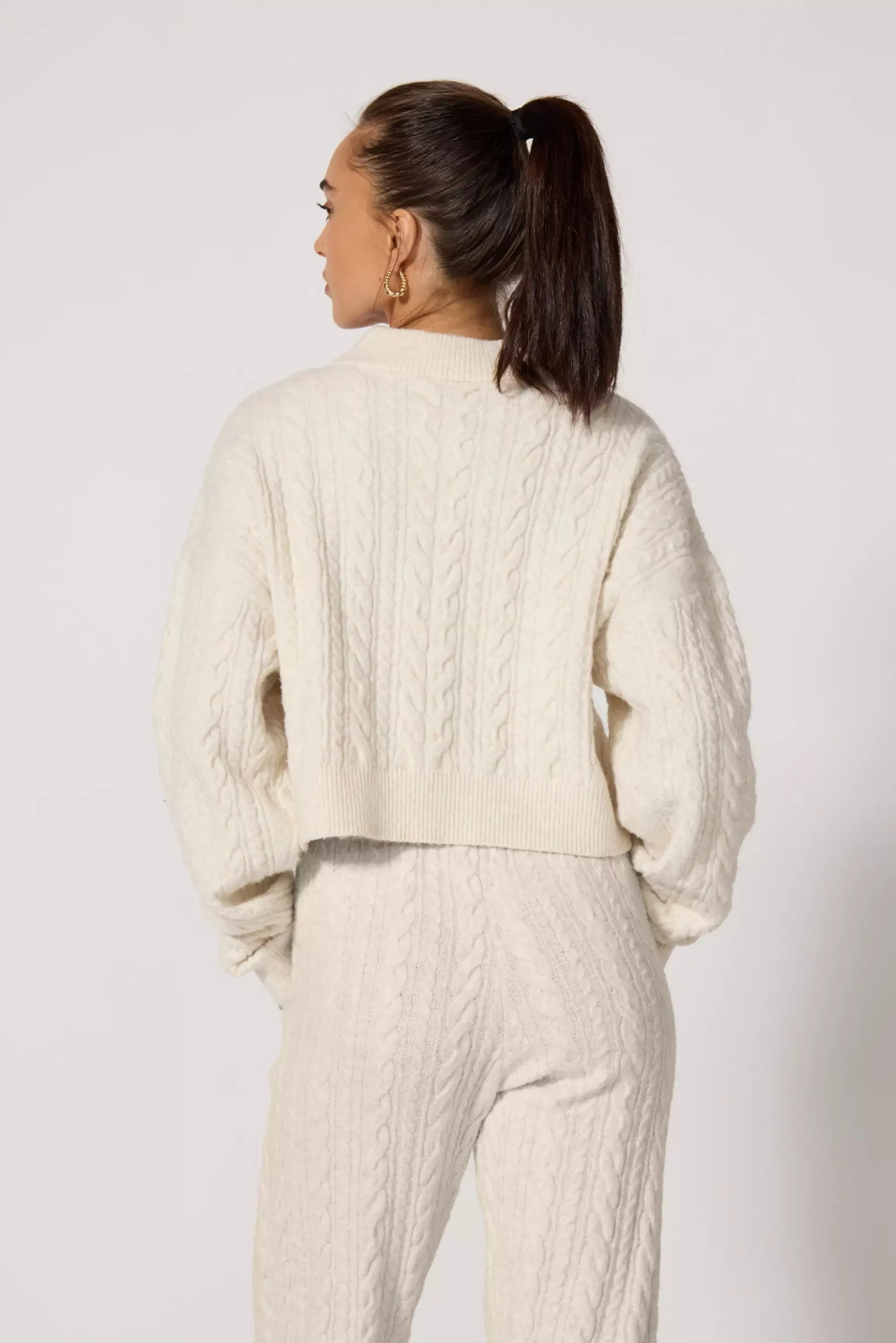 Cable Knit Cropped Sweater - Htr Birch