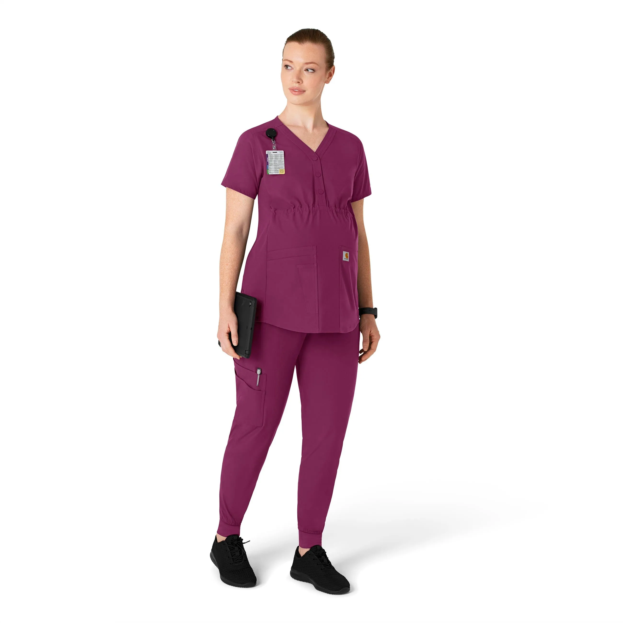 Carhartt Force Essentials Women's Maternity Jogger Scrub Pant - Wine