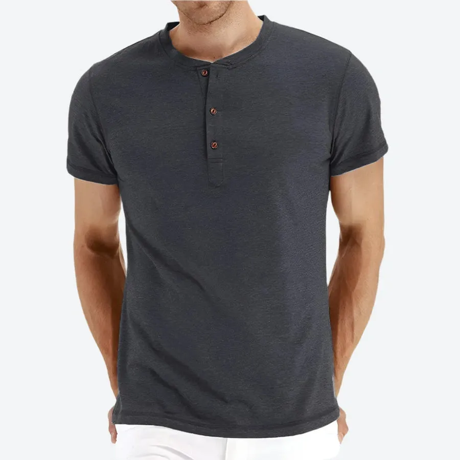 Casual Short-Sleeve Button Henley Shirts