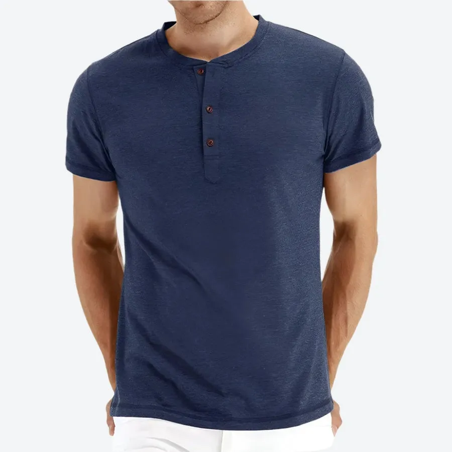 Casual Short-Sleeve Button Henley Shirts