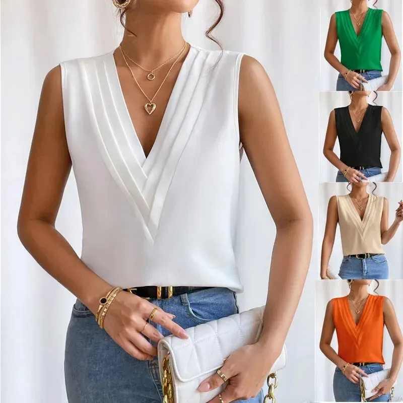 Chic Sleeveless White Blouse for Women