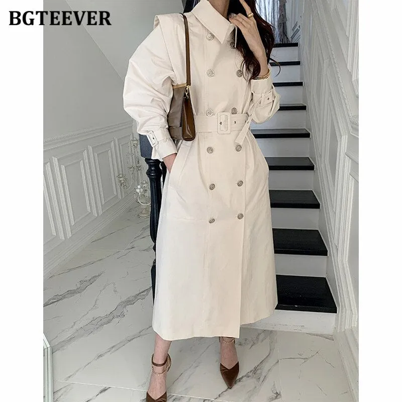 Christmas Gift Joskaa Elegant Lapel Double Breasted Long Women Trench Coats 2024 Autumn Winter Overcoat Full Sleeve Belted Ladies Windbreaker