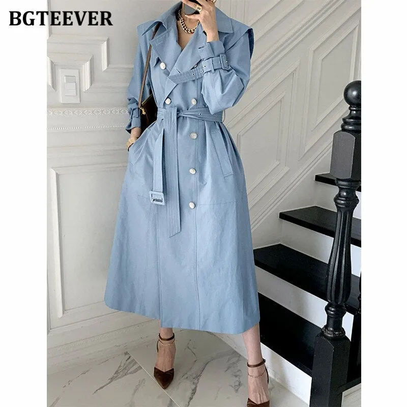 Christmas Gift Joskaa Elegant Lapel Double Breasted Long Women Trench Coats 2024 Autumn Winter Overcoat Full Sleeve Belted Ladies Windbreaker