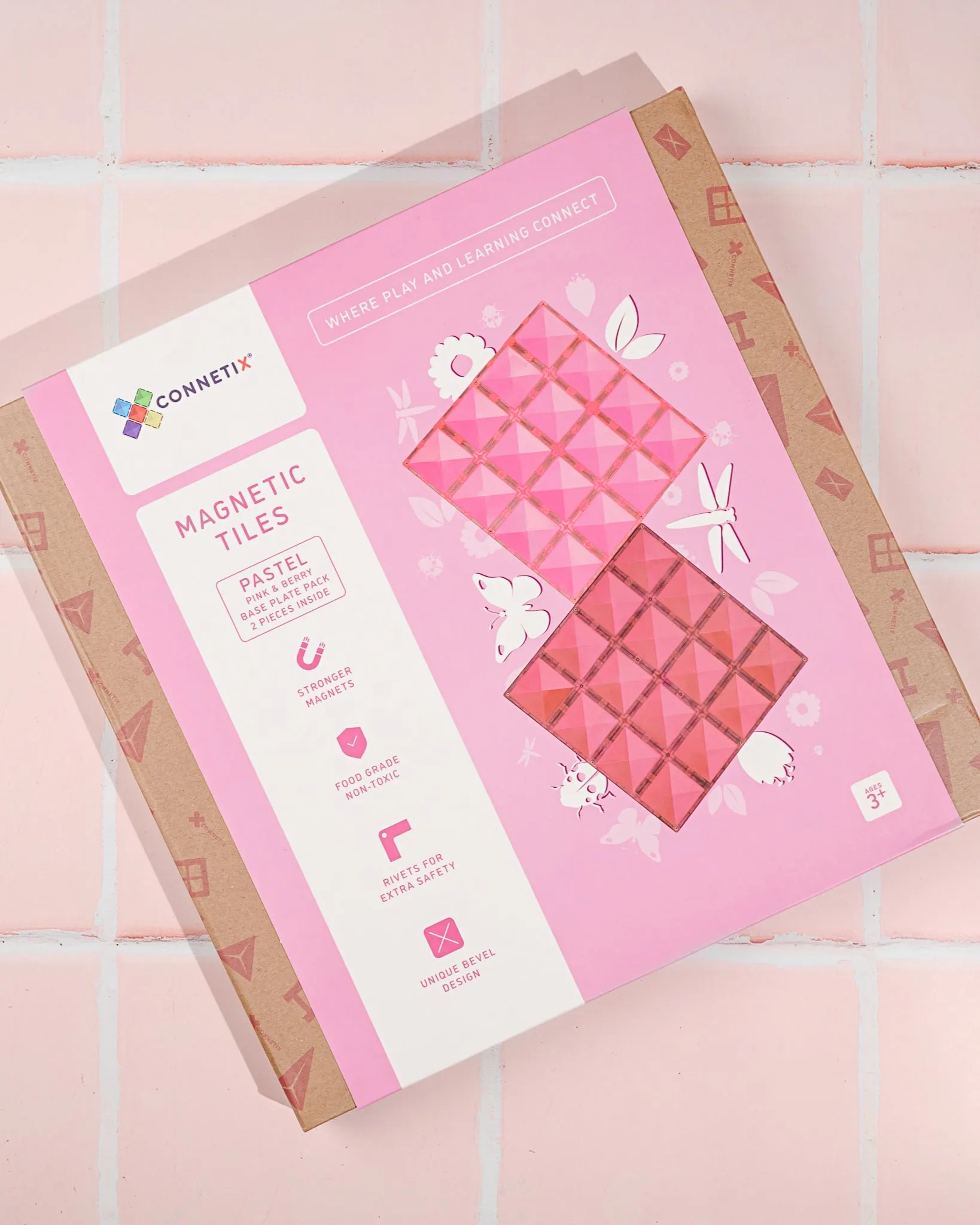 Connetix Tiles PASTEL 2 Piece Base Plate Pack - Pink & Berry