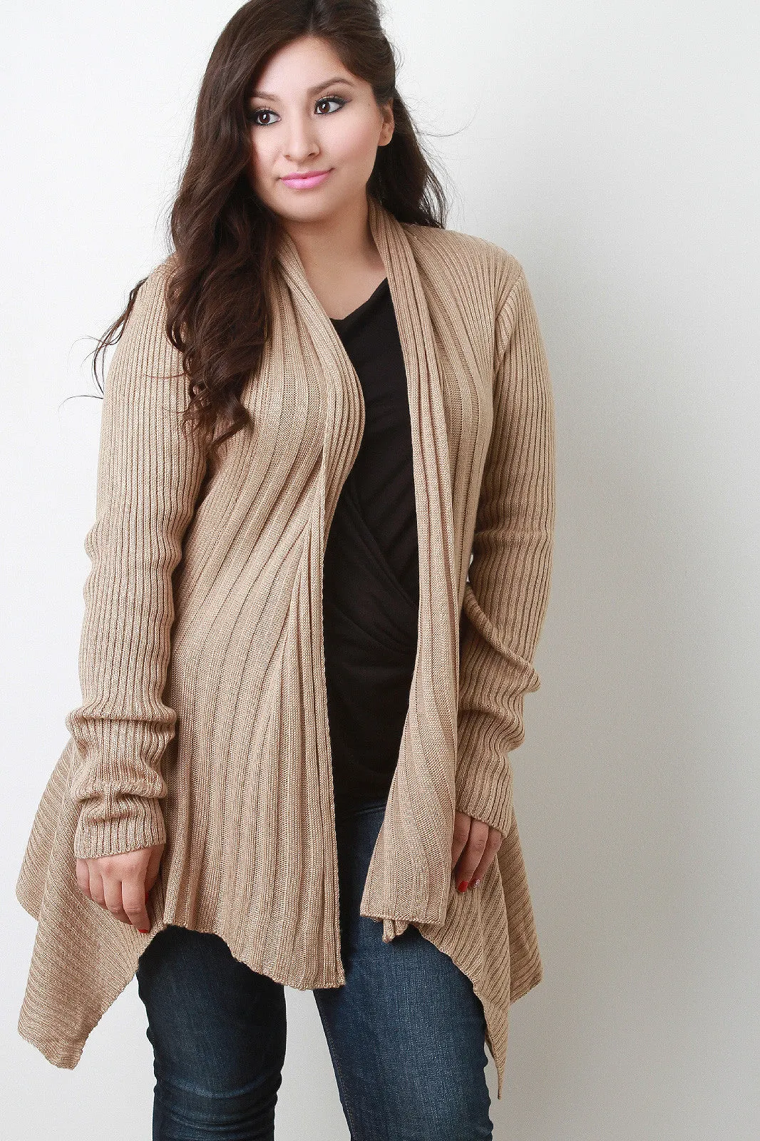 Contrast Ribbing Handkerchief Cardigan