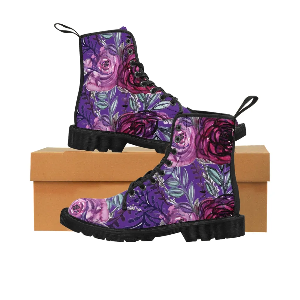 Deep Purple Rose Women's Boots, Best Vintage Style Premium Quality Winter Boots For Ladies