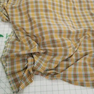 Designer Deadstock European Soft Apparel Yarn Dyed Plaid Muted Orange Yellow and Blue Shirting Woven- by the yard