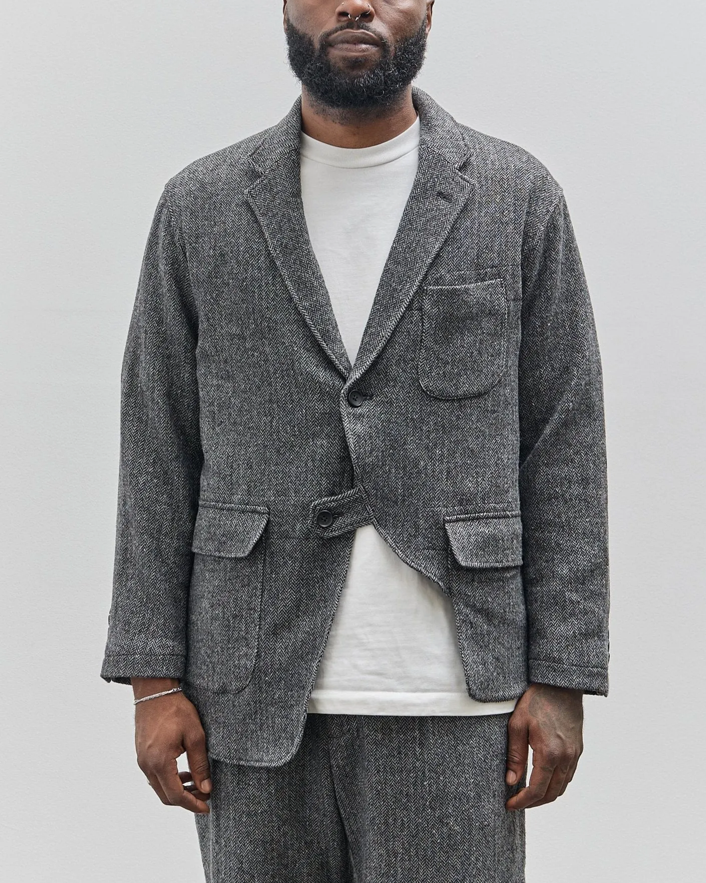 Engineered Garments Slanted Jacket, Grey Poly Wool Herringbone