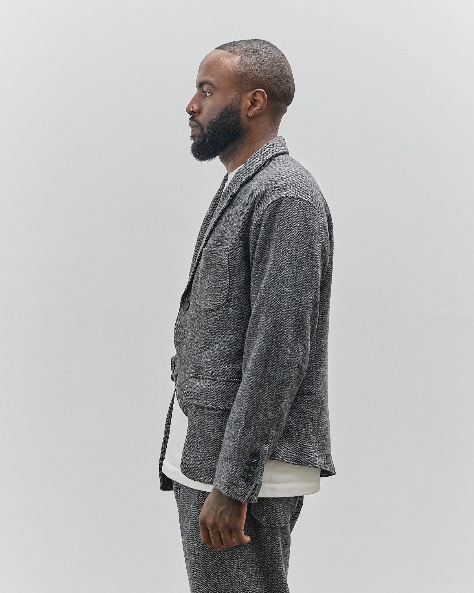 Engineered Garments Slanted Jacket, Grey Poly Wool Herringbone