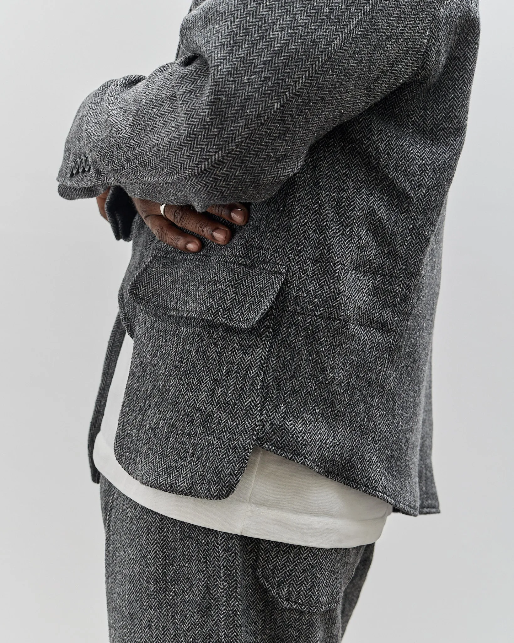 Engineered Garments Slanted Jacket, Grey Poly Wool Herringbone