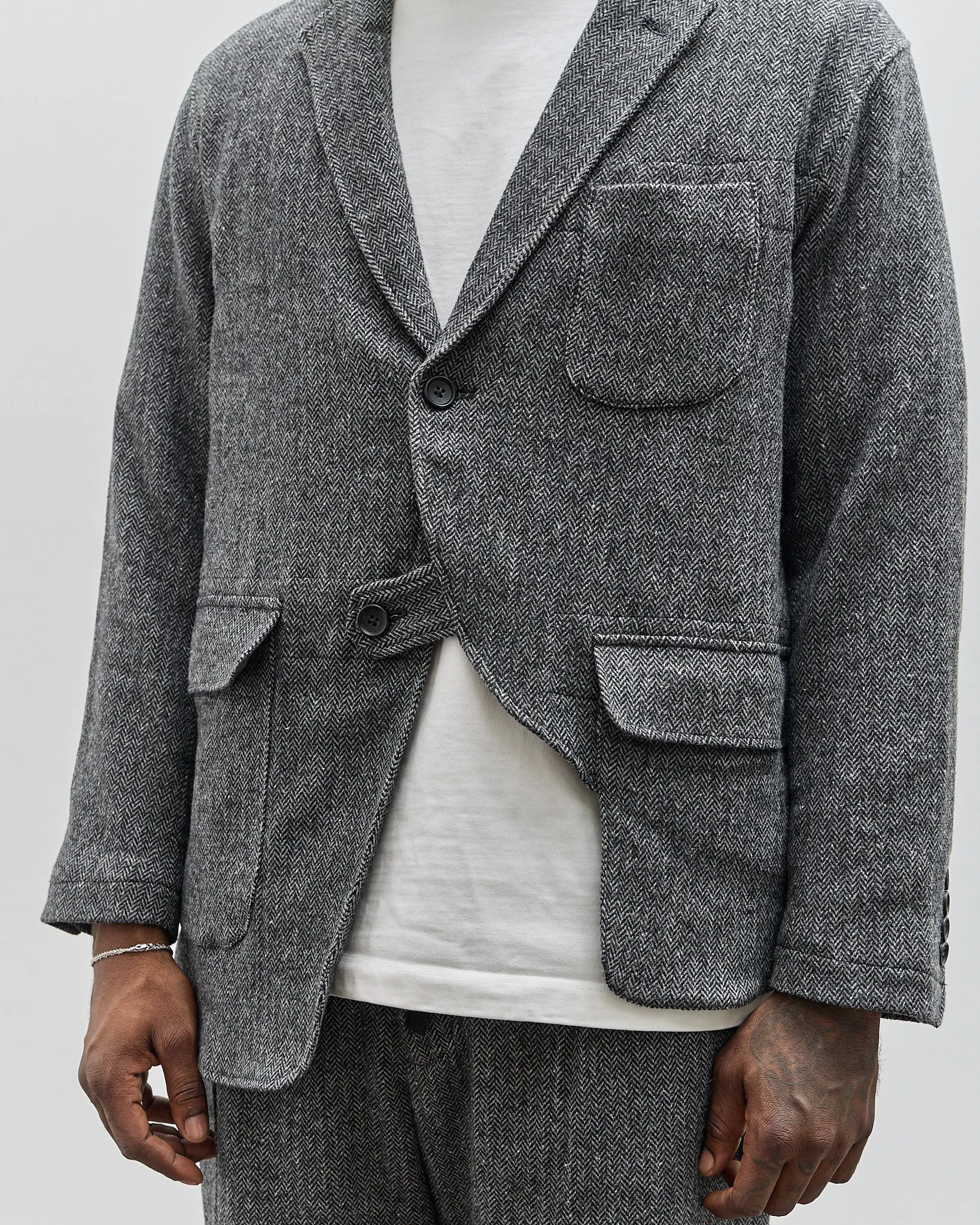 Engineered Garments Slanted Jacket, Grey Poly Wool Herringbone