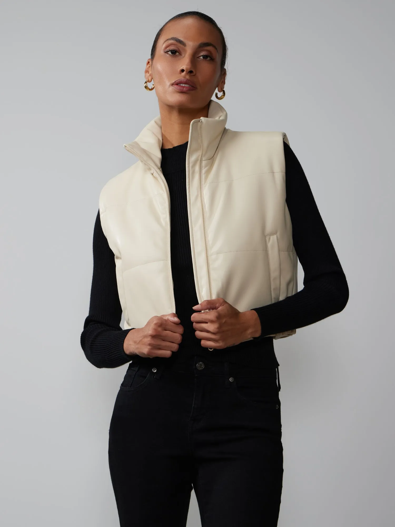 Faux Leather Cropped Quilted Vest