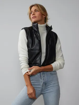 Faux Leather Cropped Quilted Vest