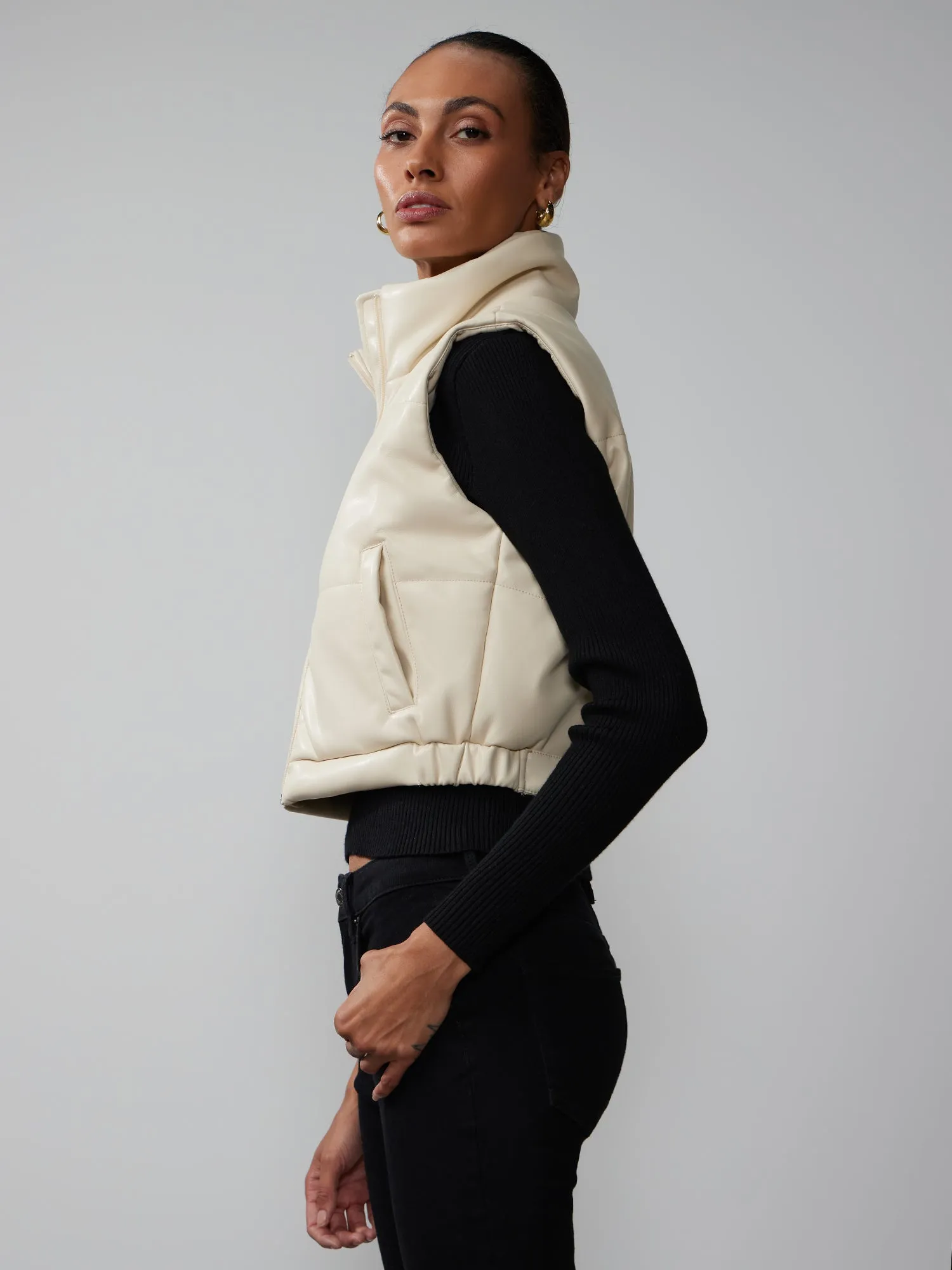 Faux Leather Cropped Quilted Vest