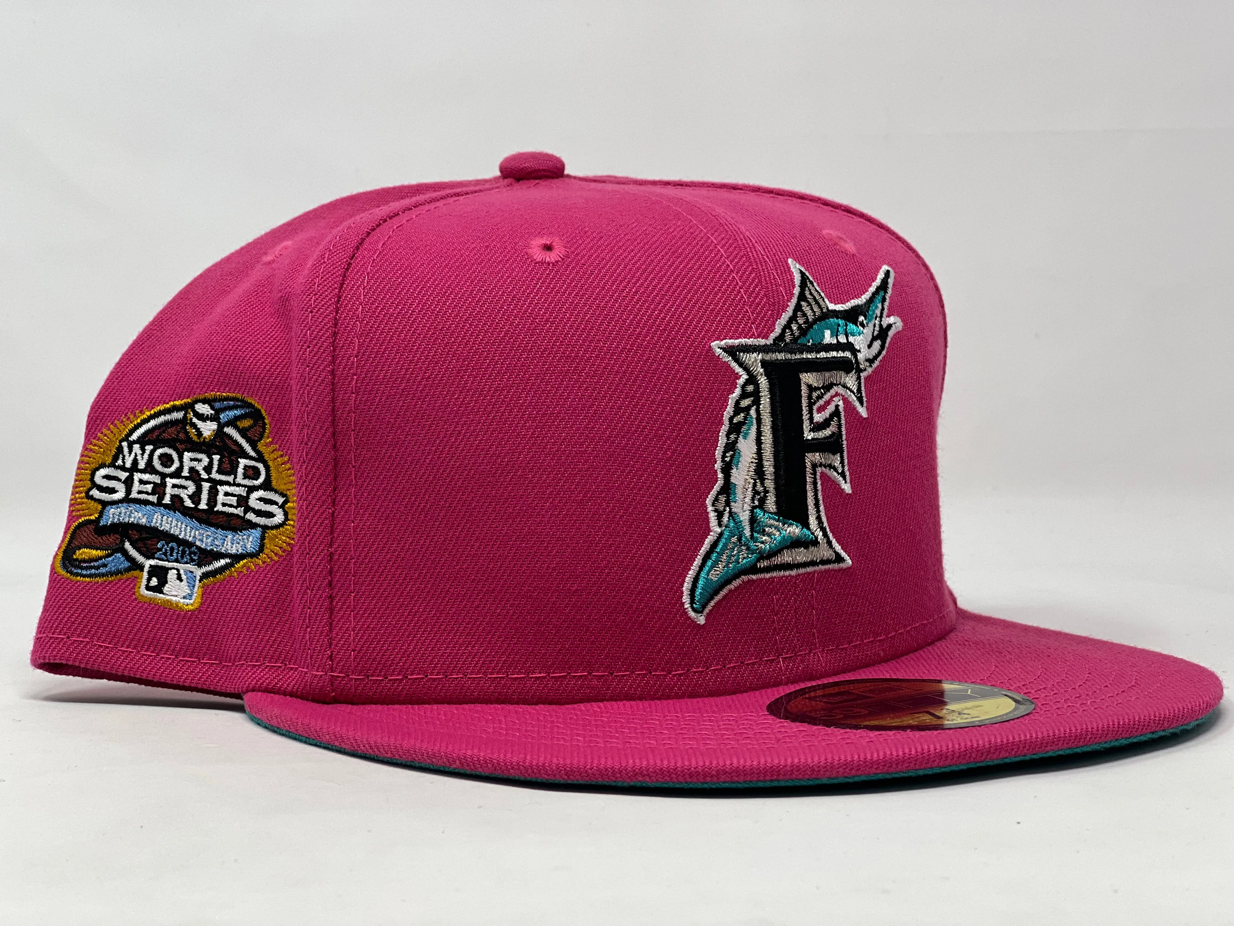 FLORIDA MARLINS 2003 WORLD SERIES PINK TEAL BRIM NEW ERA FITTED HAT