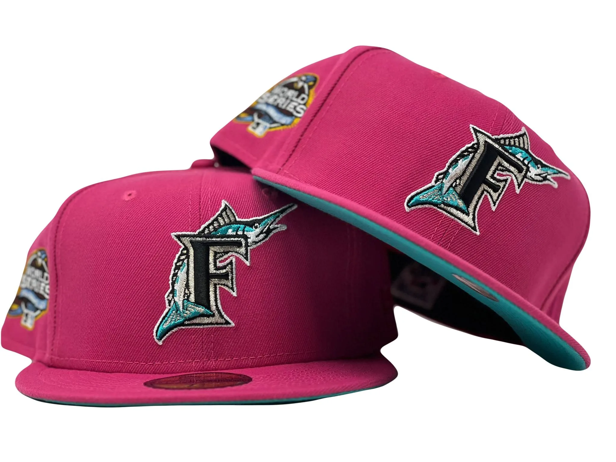 FLORIDA MARLINS 2003 WORLD SERIES PINK TEAL BRIM NEW ERA FITTED HAT