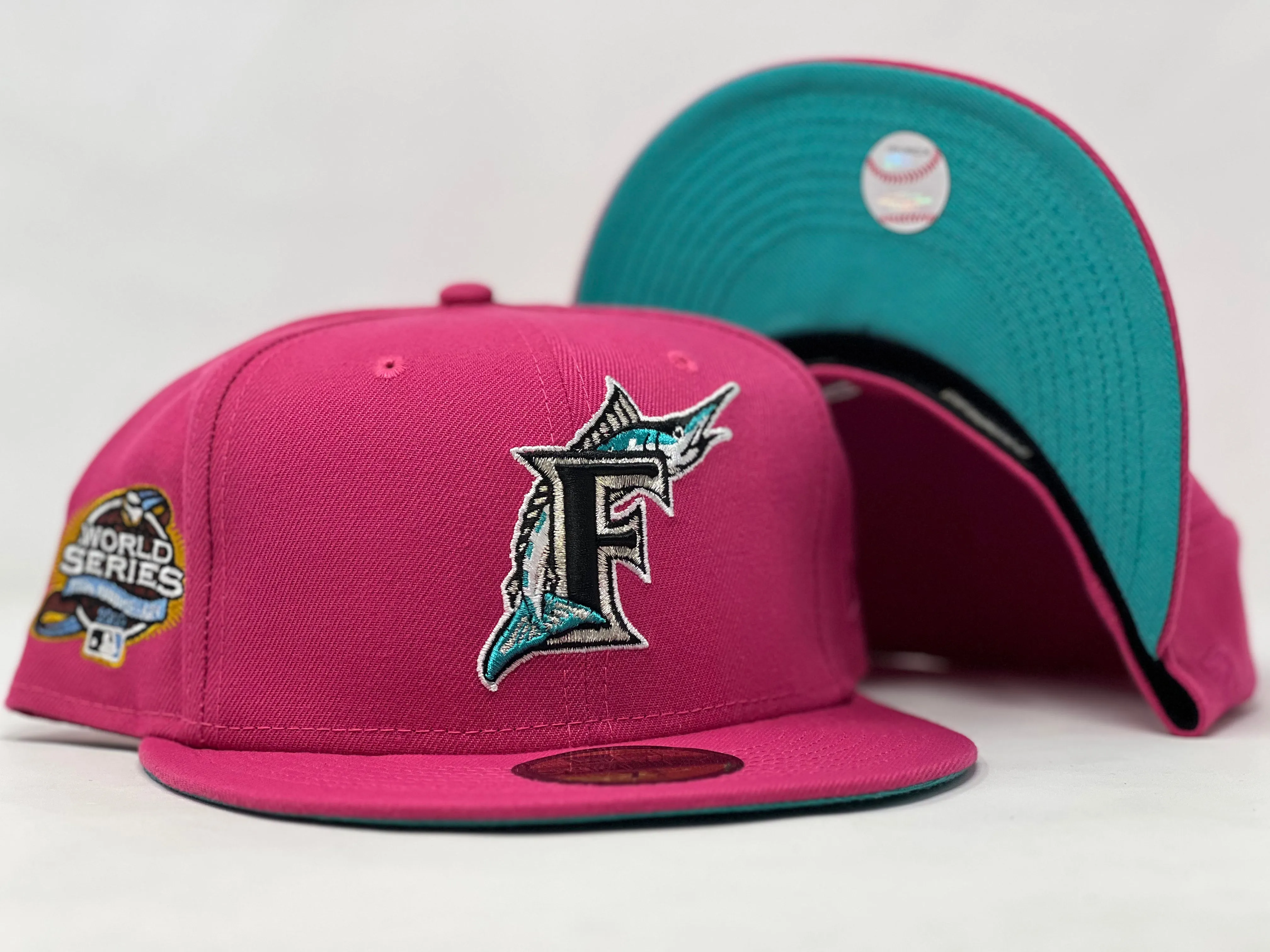 FLORIDA MARLINS 2003 WORLD SERIES PINK TEAL BRIM NEW ERA FITTED HAT