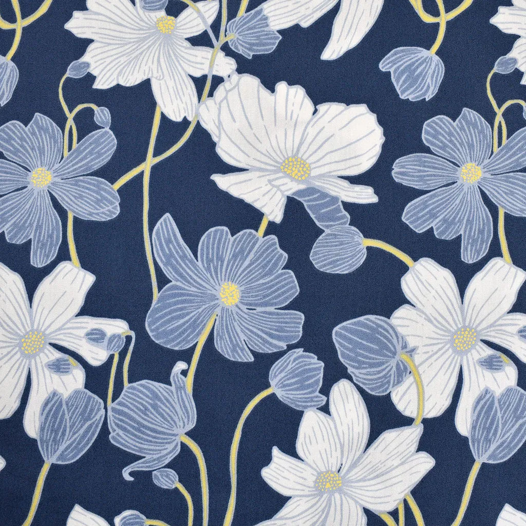 Fresh Linen Moonshine Winding Floral Premium Cotton Navy