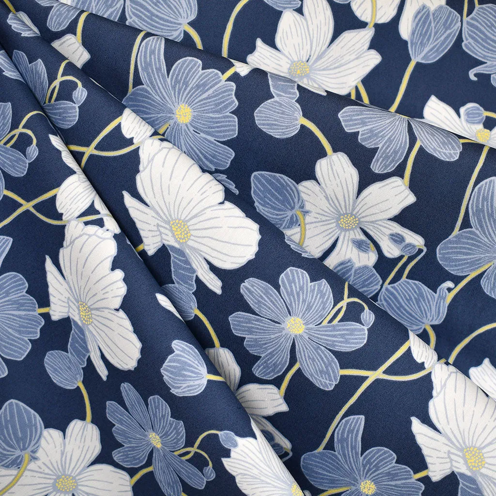 Fresh Linen Moonshine Winding Floral Premium Cotton Navy