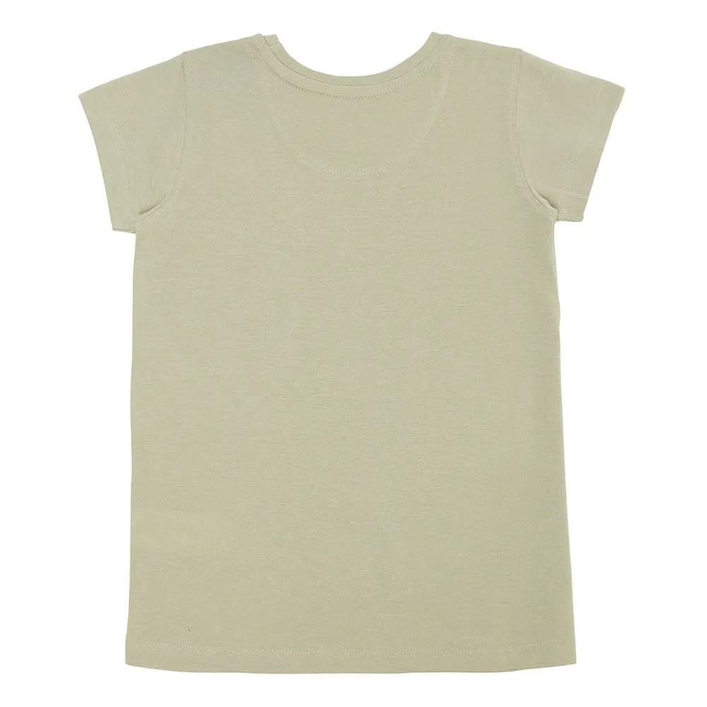 Girls Casual Green Half Sleeves  T-Shirt