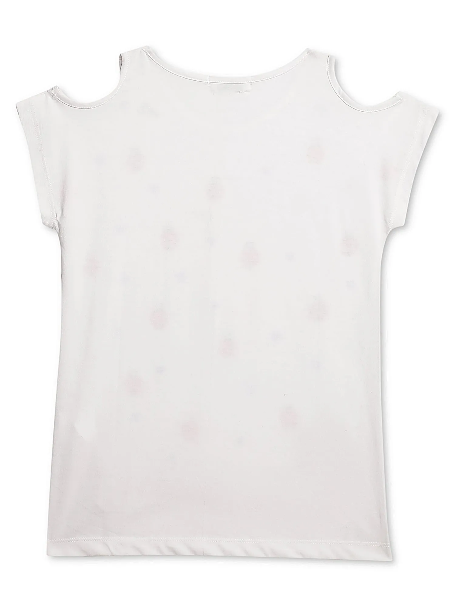 Girls White Round Neck Printed T-Shirt