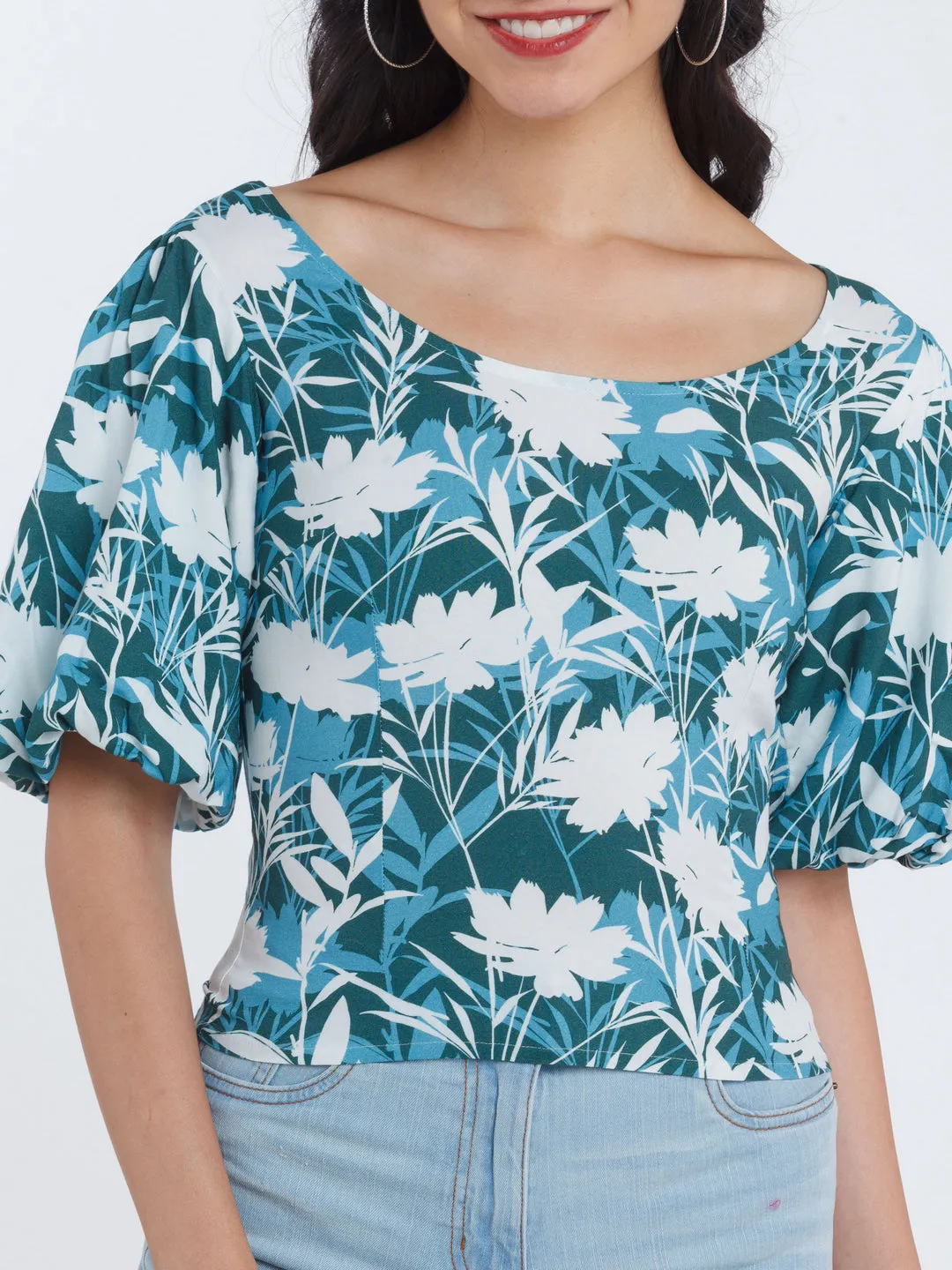 Green Printed Fitted Top