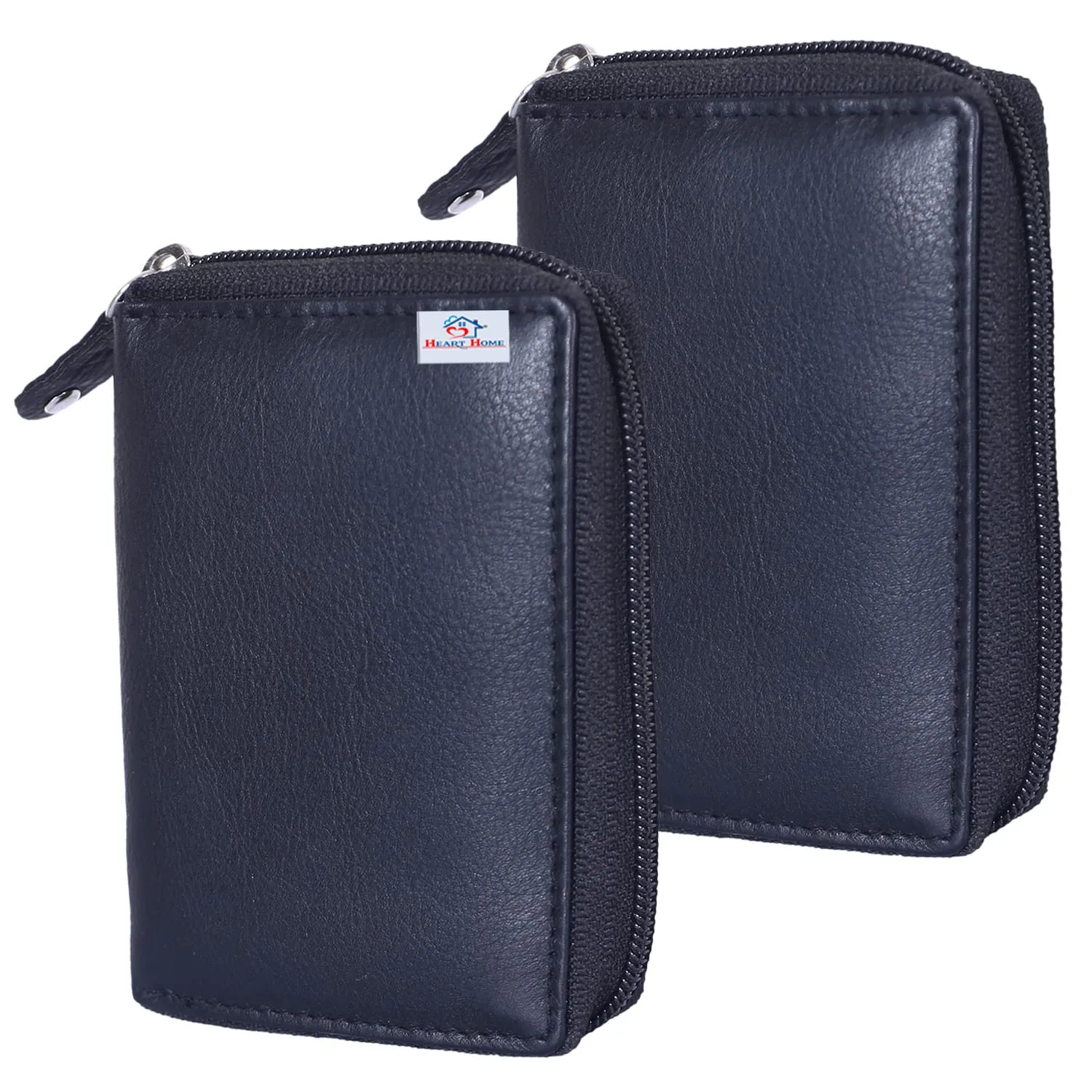 Heart Home Soft Leather Card Holder | Zipper Wallet for Man & Woman with 11 Slot Pack of 2 (Black)