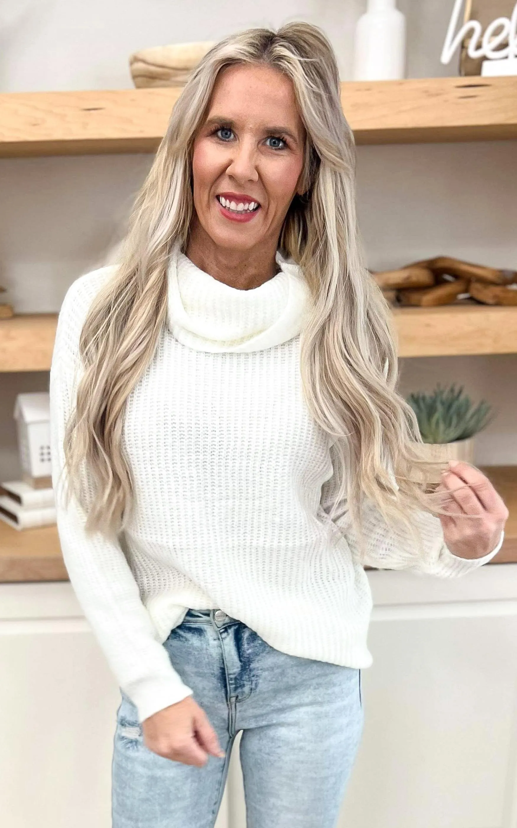 Ivory Back Cutout Ribbed Turtleneck Sweater - Final Sale