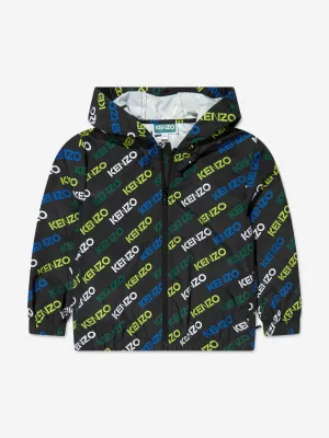 KENZO Kids Hooded Logo Windbreaker in Black