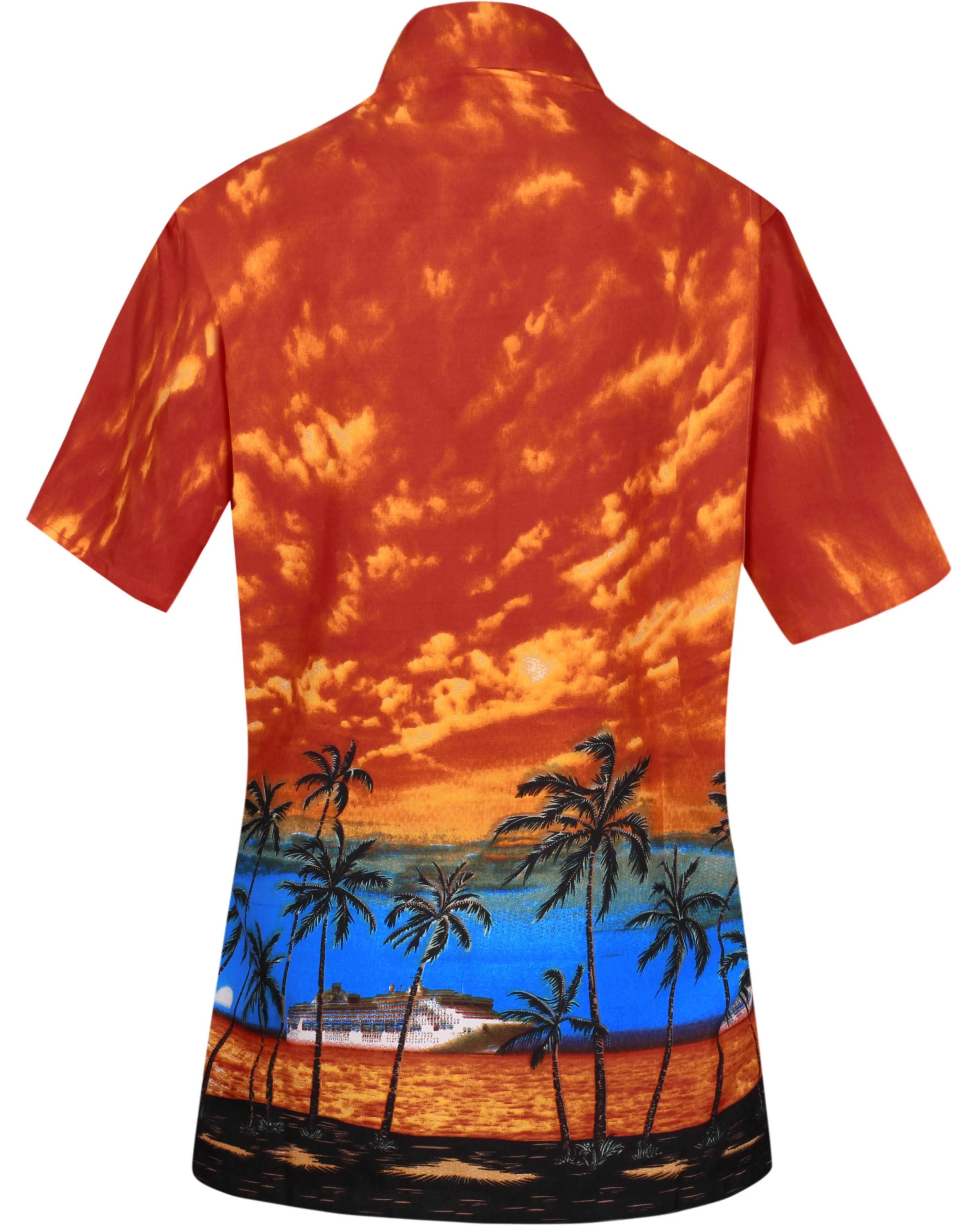 LA LEELA Women's Beach Casual Hawaiian Blouse Short Sleeve button Down Shirt Pumpkin Orange_W915