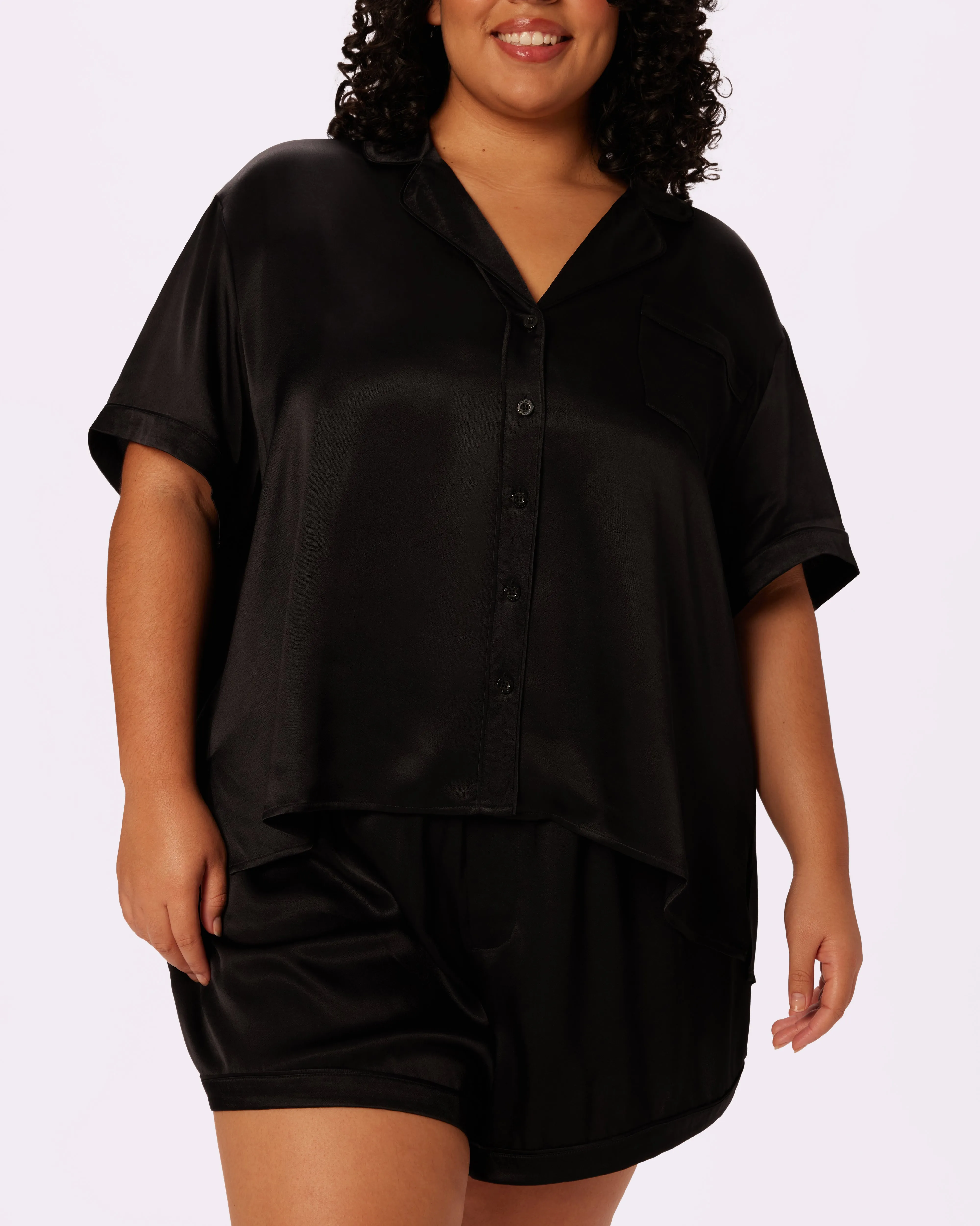 Luxe Dreams Short Sleeve Button Up | Plush Satin (Eightball)