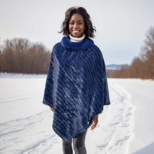 Mattice - Faux Fur Poncho with Collar - Blue