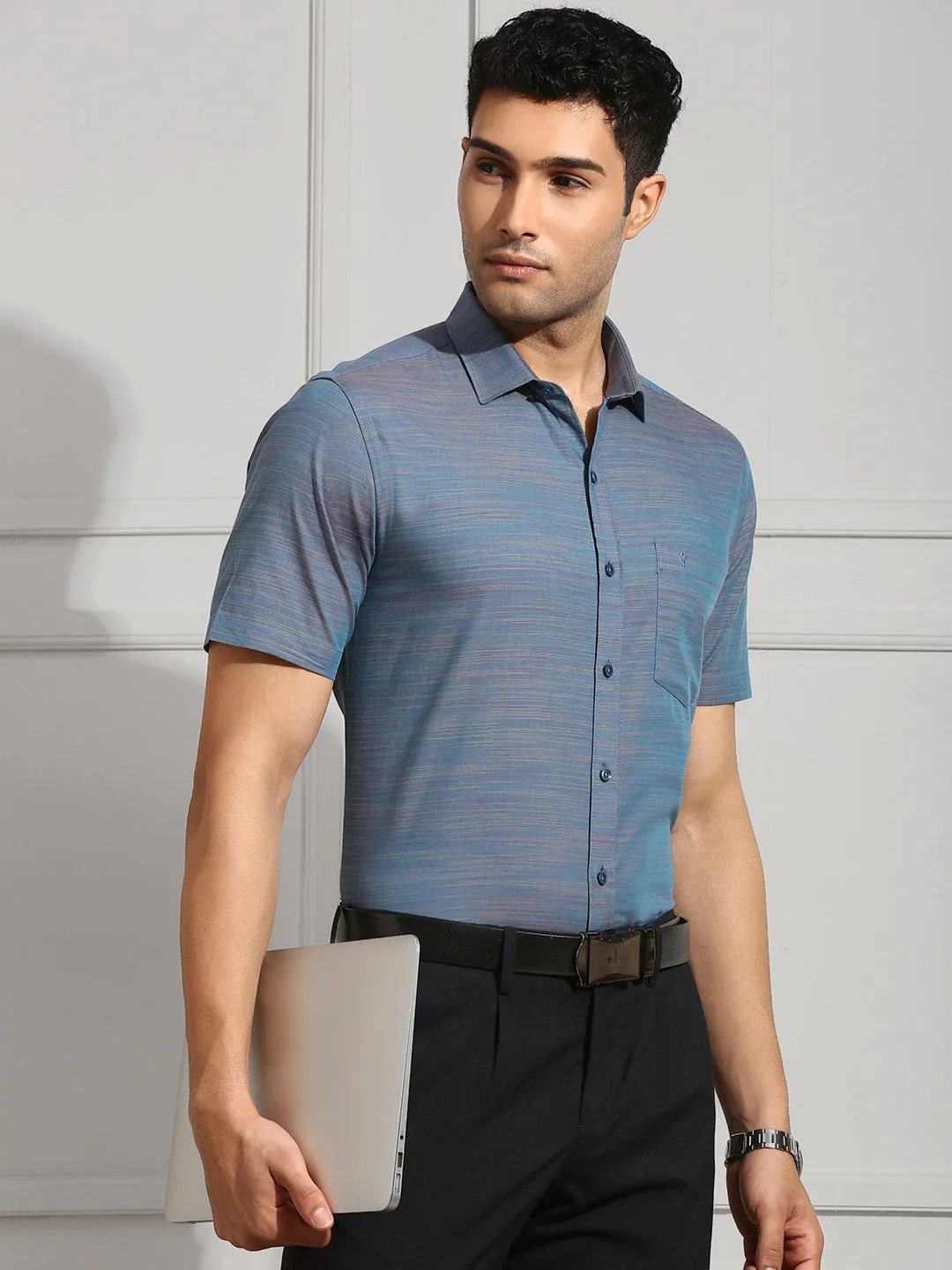 Men 100% Cotton Shirt Blue CL7 GE3