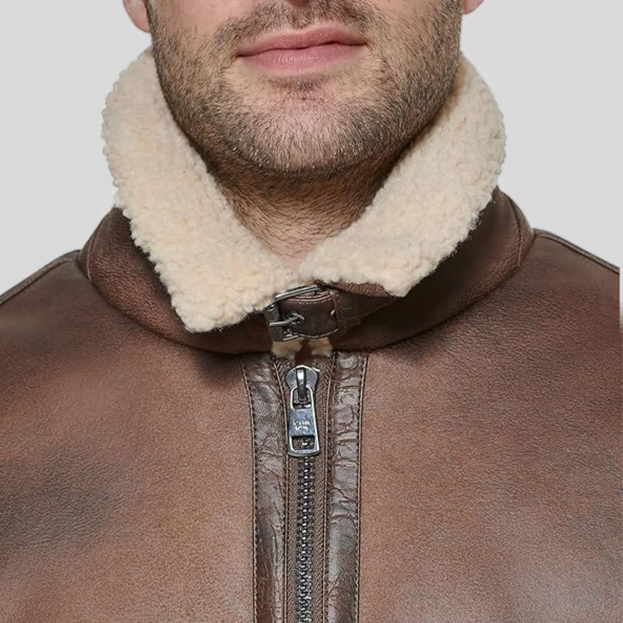 Men Real Leather Bomber Jacket With Shearling Lining