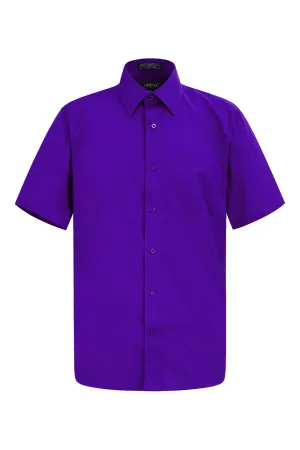 Men's Regular Fit Short Sleeve Solid Color Dress Shirts (Purple)