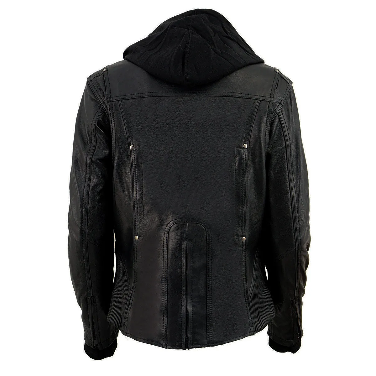 Milwaukee Leather ML2066 Women's 3/4 Black Leather Hoodie Jacket with Reflective Tribal Design