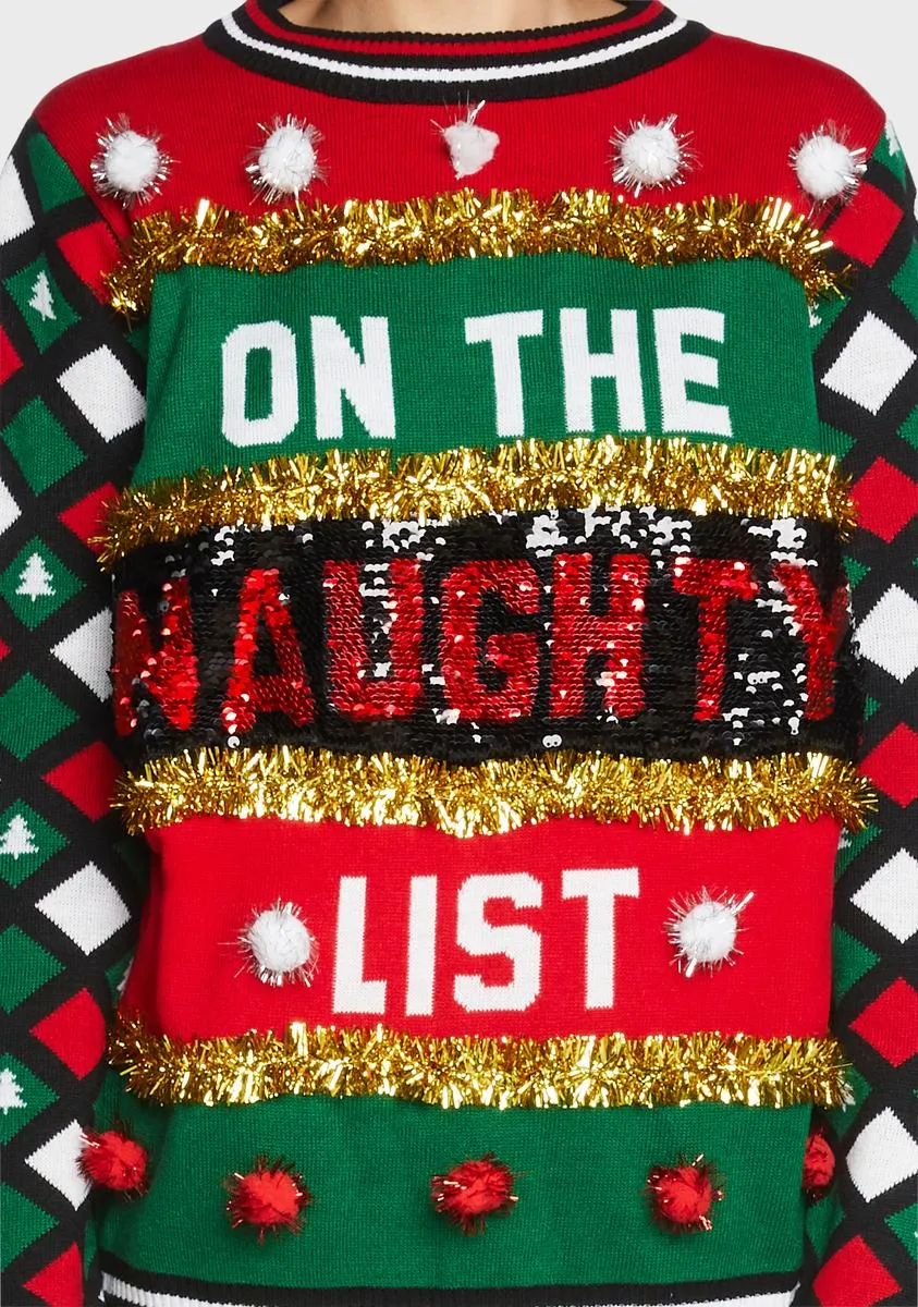 Naughty Or Nice Reversible Sequin Ugly Christmas Sweater