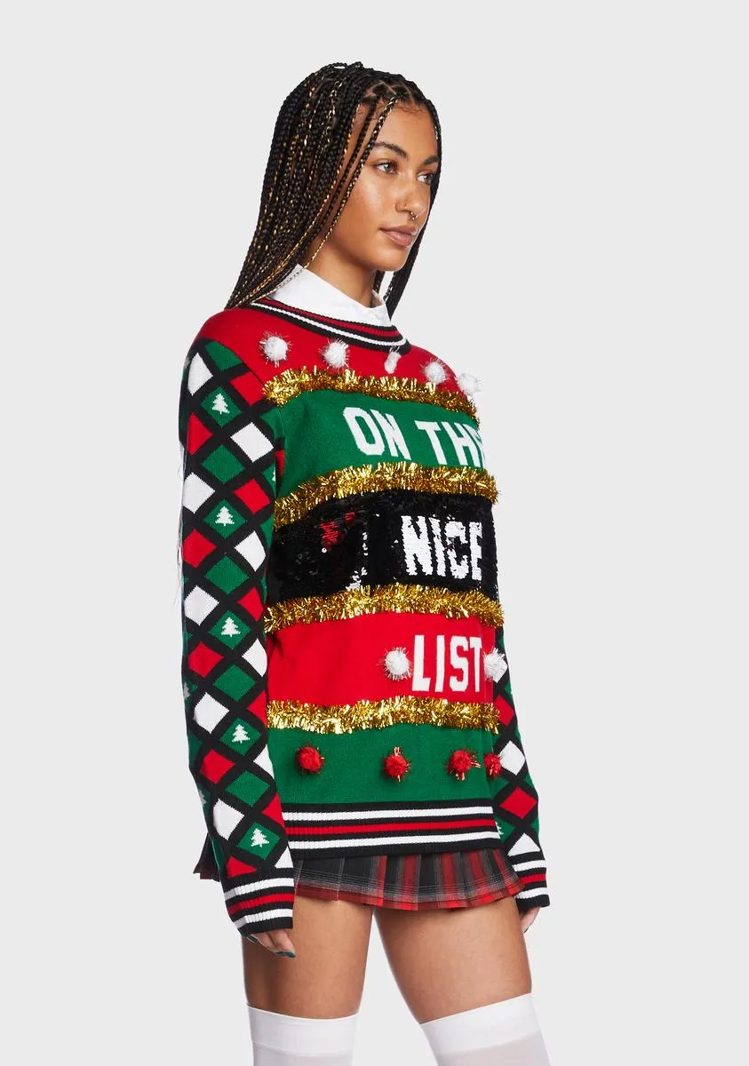 Naughty Or Nice Reversible Sequin Ugly Christmas Sweater